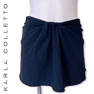 Karla Colletto Black Swim Mini Skirt S – Ruched Tie Cover-Up Boho Resortwear